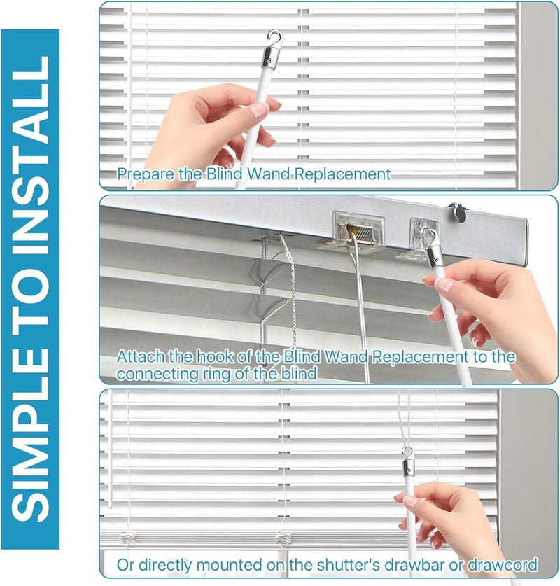 Lainballow 4 Pcs 17 Inches Blinds Wand Replacement, Blind Tilt Wand with Hook and Handle, Fiberglass Window Blind Wand for Windows, Curtain Shades, Venetian Blinds(White) - Image 5